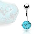 316L Surgical Steel Prong Set Belly Ring with Solid Semi Precious Stone - Turquoise - 14G, 3/8" (10 mm) - Sold Individually