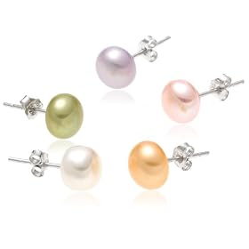 5 Pair Set Dyed Multicolor Pastel 8-8.5mm Freshwater Cultured Pearl Earrings