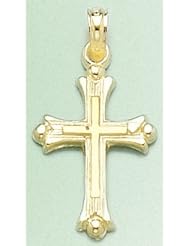 14k Gold Religious Necklace Charm Pendant, Cross On Cross