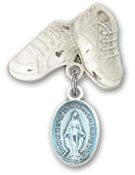 Sterling Silver Baby Badge with Blue Miraculous Charm and Baby Boots Pin
