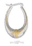 Sterling Silver Two-Tone 1 1/4I Etched Hoop Earrings Flower French Locks