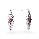 14K White Gold Genuine Square Pink Tourmaline Celtic Knot Earrings