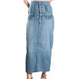 Four Button High Waist Stretch Denim Ankle Length Skirt with Side Slits - Clearance Sale !