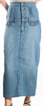Four Button High Waist Stretch Denim Ankle Length Skirt with Side Slits - Clearance Sale !