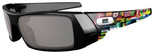Oakley Global Gascan Sunglasses Polished Black Flag Print Warm Grey 24-028