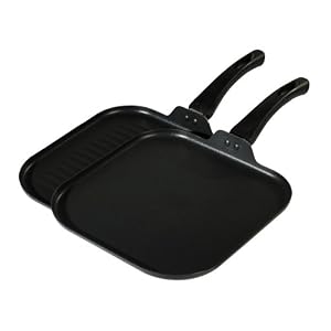 Basic Essentials Set of 2 Aluminum Square Grill Griddle Set, Black by Basic Essentials