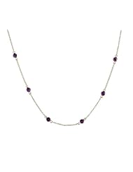 Sterling Silver with 10 Amethyst Round Cabochon Necklace, 18"