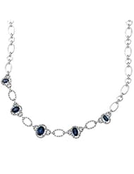 14K White Gold Gen Sapphire & Diamond Necklace