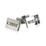 Polished Stainless Steel Cuff links with CZ in Gold Setting