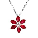 Marquise shape Ruby and Diamond Pendant, 14k White Gold, 18 Chain (T.w 1.55)