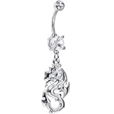 Crystalline Double Gem Hollow Celtic Dragon Belly Ring