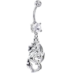Crystalline Double Gem Hollow Celtic Dragon Belly Ring