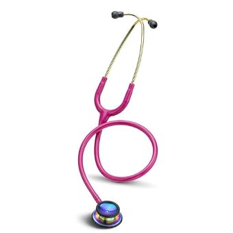 3M Littmann Classic II S.E. Stethoscope, Rainbow-Finish Chestpiece, Raspberry Tube, 28 inch, 2829RBW