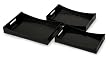 Set of 3 Glossy Black Faux Crocodile Finish Serving Trays With Handles