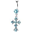 Aqua Gem Vintage Cross Belly Ring