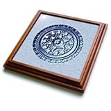 IMAGE OF Blue ornate vintage architectural element on baby blue damask background - 8x8 Trivet With 6x6 Ceramic Tile