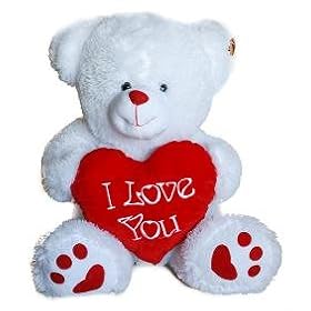 24" (61cm) Large White Teddy Bear Holding a Red heart with "I Love You" inscribed on it