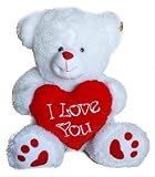 24" (61cm) Large White Teddy Bear Holding a Red heart with "I Love You" inscribed on it