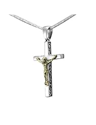 925 Oxidized Sterling Silver 3D Celtic Filigree Crucifix Cross Pendant with Rhodium Plated Chain Necklace w/ Lobster clasp 18"