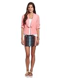 My Michelle Juniors Crop Rolled Sleeve Soft Jacket, Salmon, Large