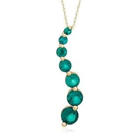 10k Yellow Gold, May Birthstone, Lab-Created Emerald Journey Pendant, 18