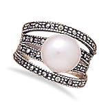 4 Marcasite Bands with a Cultured Freshwater Pearl Ring