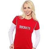 Majestic Threads Houston Rockets Women's Double Layer Thermal Long Sleeve T-Shirt W/ Swarovski Crystals Medium