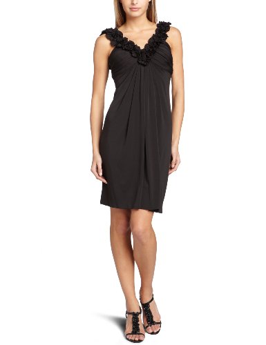 Maggy London Women's Ruffle Neck Matte Jersey Babydoll Dress,Black,4
