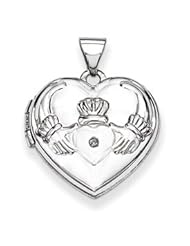 Genuine IceCarats Designer Jewelry Gift 14K White Gold Polished Heart-Shaped Claddagh Locket