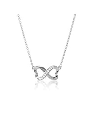 Sterling Silver 16 + 2" extension Heart-Designed Infinity Figure 8 CZ Necklace