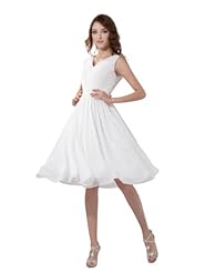 A-line V-neck Knee Length Pleated Chiffon Mini Dress 