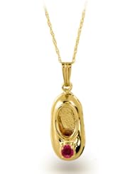 14K Yellow Gold July Created Ruby Birthstone Baby Bootie Pendant