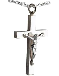 British Jewellery Workshops Silver 45x25mm plain block Crucifix with Cable link chain