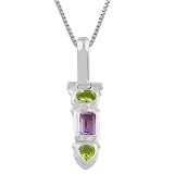 Elegant Peridot, Amethyst Sterling Silver Long Pendant With 18 Box Chain