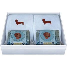 Double Gift Box with Dachshund Brown Soap and Towel