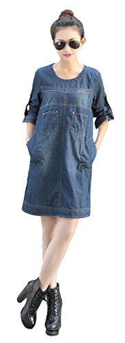 STILE MODA 7分袖 ワンピース チュニック ブラウス ミニスカート マキシ Aライン フレア OL 女子会 カジュアル パーティー セレブファッション フェミニン ガーリー ボヘミアン カレッジ コーデ スリム 美脚 脚長効果 ハイウエスト 体型カバー デニム オールシーズン オリジナルバッジ付き STMB-0000075