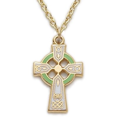 Gold Fill Jewelry on 14k Gold Filled 5 8 Engraved Celtic Cross Necklace With Green