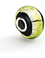Silver, Green and Black Murano Glass Charm for 3mm Bracelets