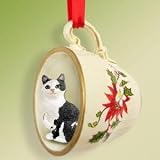 NEW! Manx Blk/Wht Cat Ornament Christmas Ornament Cup of Tea