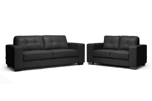 Baxton Studio Whitney Modern Sofa Set, Black Leather