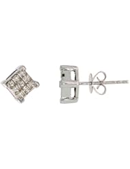 14k White Gold Square Stud Diamond Earrings, w/ 0.50 Carat Invisible Set Diamonds, 1/4" (6mm)