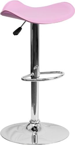 Stylish Pink Backless Vinyl Adjustable Height Bar Stool Chrome Base