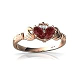 14k Rose Gold Pear Genuine Ruby Celtic Claddagh Ring