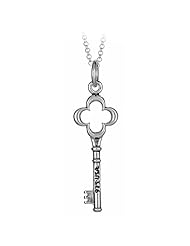 Sterling Silver Four Leaf Clover Key Pendant on 18" Chain Necklace