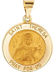 Hollow Round St. Saint Theresa Medal Pendant 14K Gold Yellow R45325