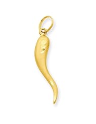 14k Yellow Gold Solid D/C Italian Horn Charm.