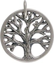 Round Detailed Open Design Family Tree of Life Pendant in Sterling Silver, #7632