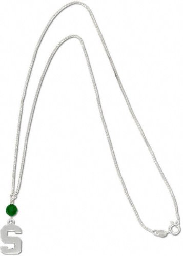 Michigan State Spartans Sterling Silver Charm Necklace with Round Crystal
