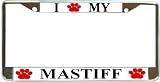 I Love My Mastiff Paw Prints Dog Chrome Metal License Plate Frame Holder