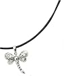 Lovely Lacy ACOMO 925 Sterling Silver Dragonfly Pendant PLUS Sterling & Black Leather Necklace Set